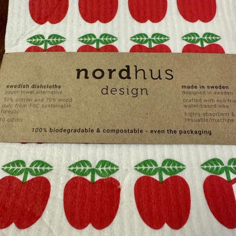 Nordhus Design Swedish Dishcloths Apple Print Set of 10 Made in Sweden New